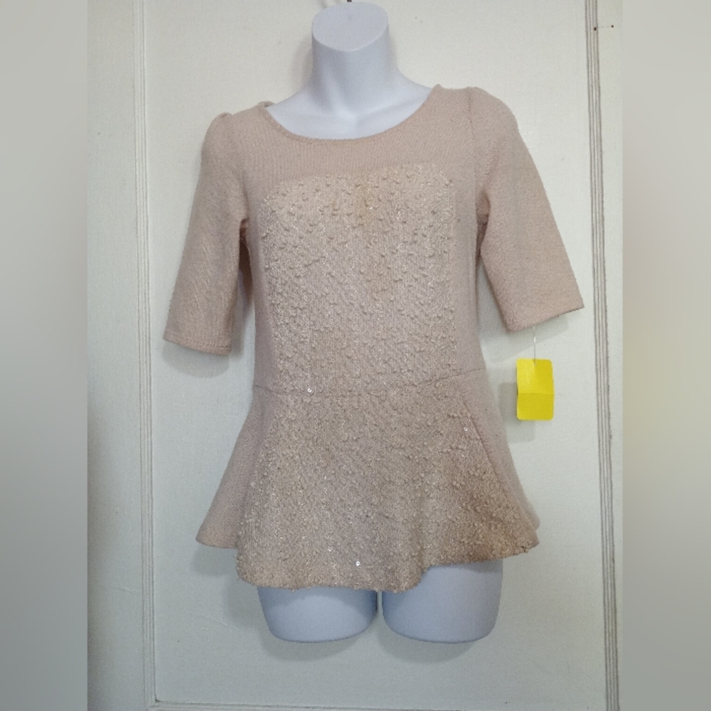 🌺BUNDLE ONLY🌺 Deletta Textured Cream Peplum Blouse